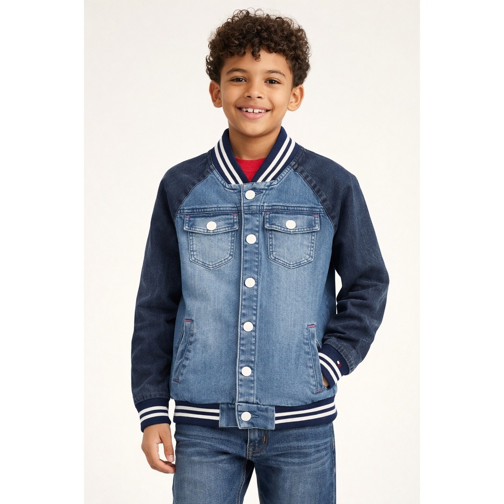 Tommy Hilfiger Youth Denim Varsity Bomber Jacket Blue L 12/14 S1604669